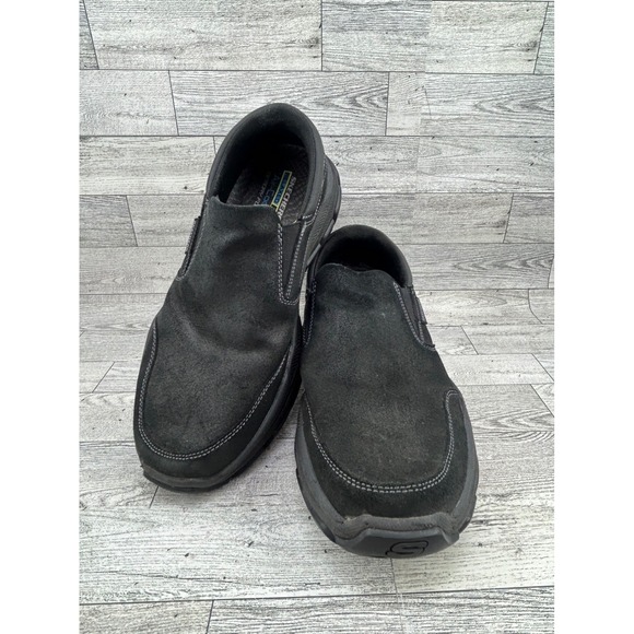 Skechers Relaxed Fit Men Size 10.5 Black Leather Slip‎ On Shoes 204480 Goodyear main image 14